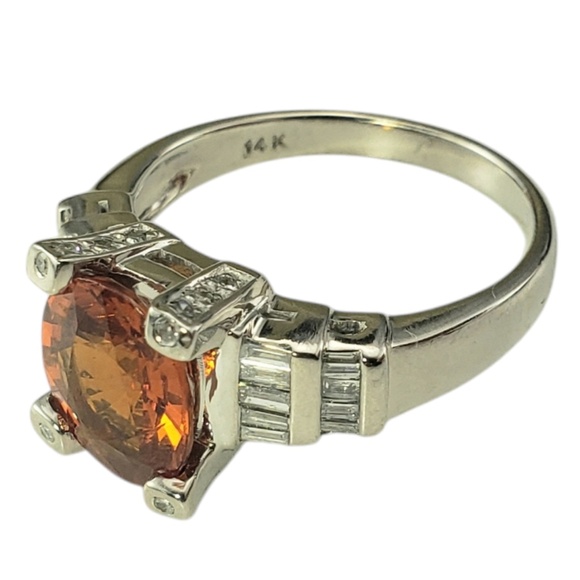 14K White Gold Spessartite Garnet and Diamond Ring Size 8  #20707 - Picture 3 of 9